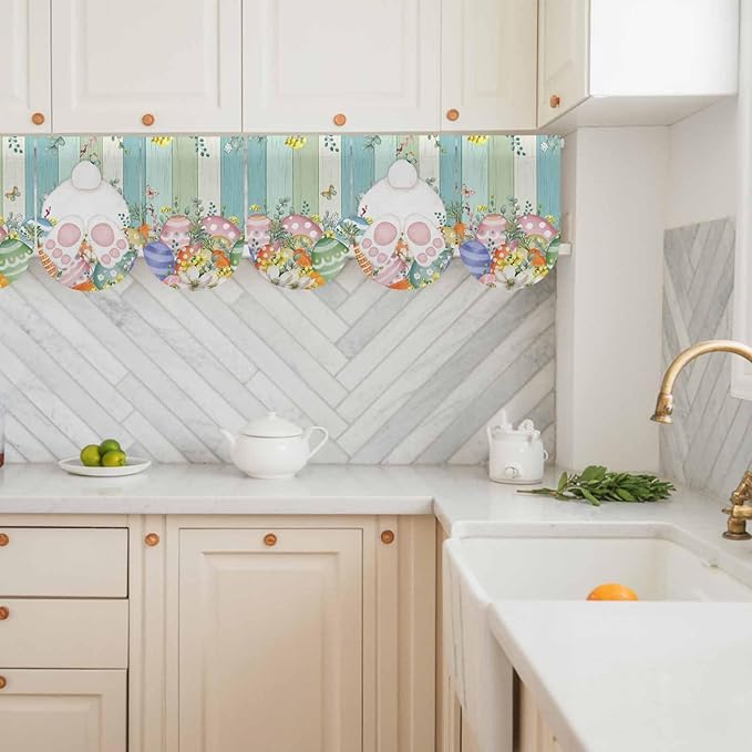Cute Easter Bunny Banner 3Pcs Indoor Outdoor Hanging Banner Flag Eucalyptus Leaves Colorful Eggs Wooden Sign for Fireplace Mantel Decorative Bunting Garland Valance for Shop Door Decor 7.9"x11.8"