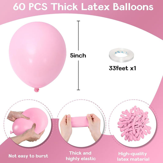 Pastel Pink Balloons - 60 Pcs, 5 Inch Mini Matte Helium Balloons for Baby Shower, Gender Reveal, Birthday Party Decorations
