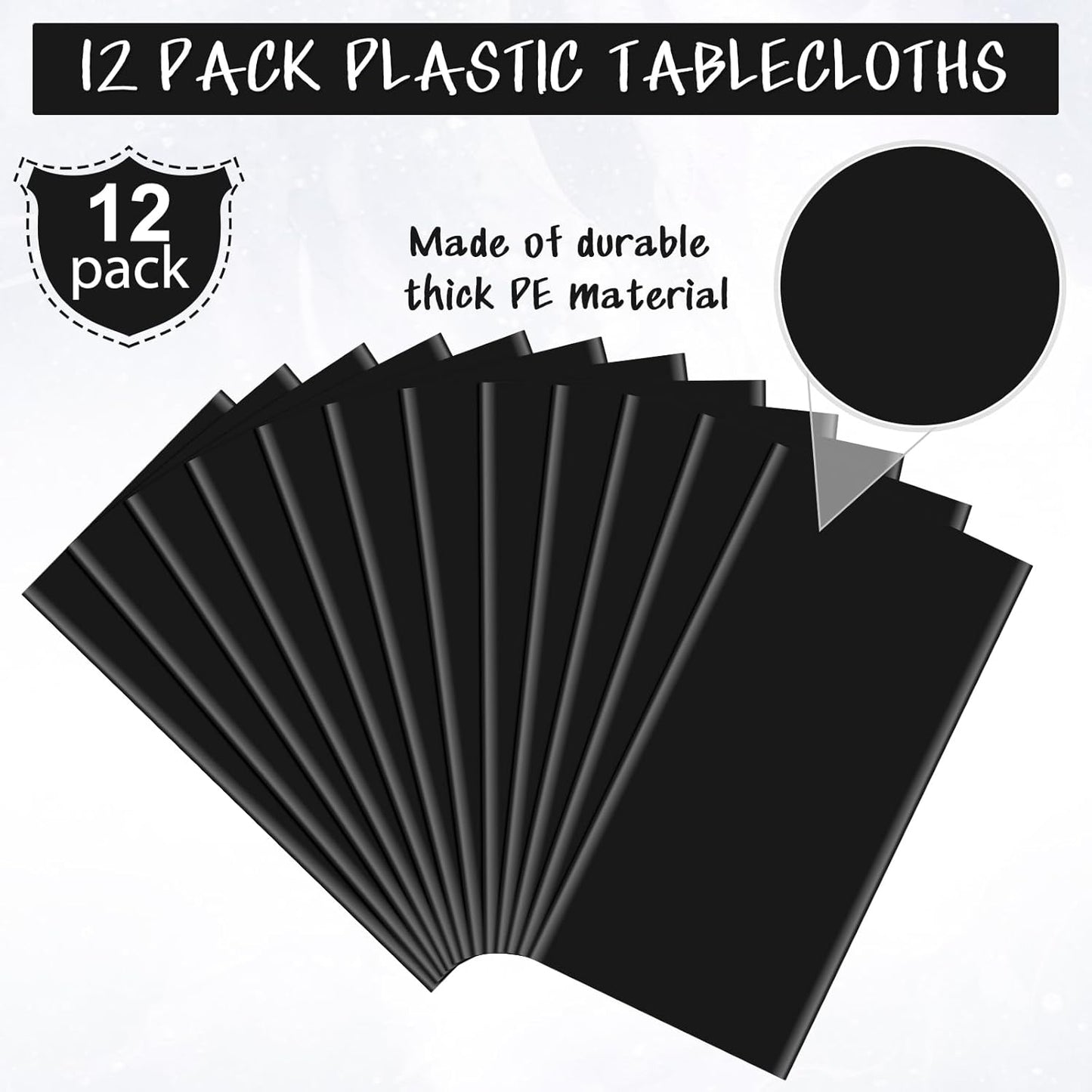 12Pcs Black Rectangle Tablecloth,Disposable Plastic Table Cloth,Waterproof Black Table Cover for Graduation Birthdays Weddings Anniversary Party Decorations,54 x 108 Inch