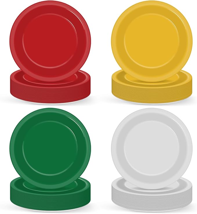 100Pcs Christmas Paper Plates 9 Inch Red Green Color Plates Disposable Round Dessert Plates Christmas Party Tableware Solid Color Paper Plates Winter Table Decors for Birthday Wedding Dinner Party