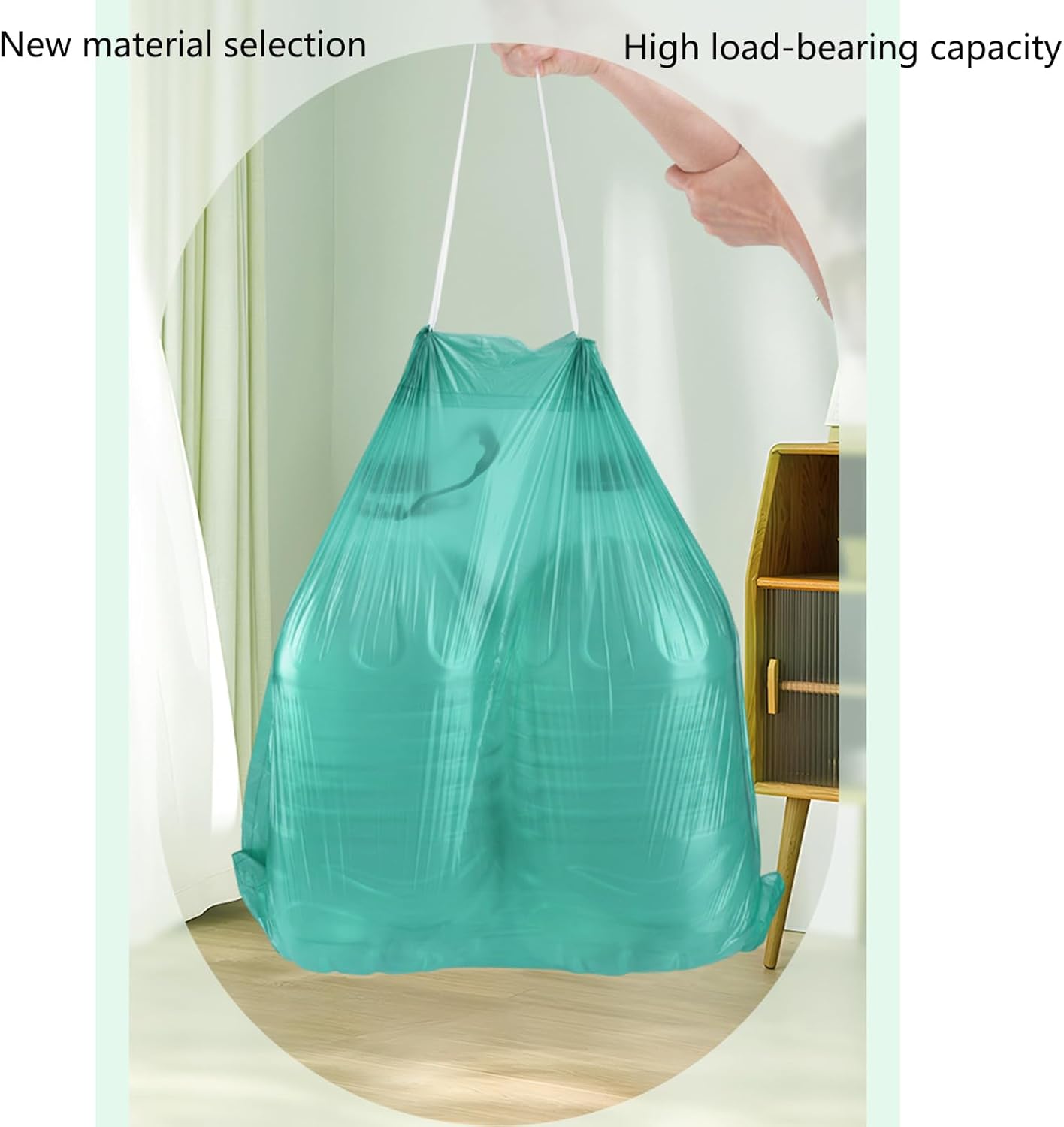 2.6 Gallon Strong Trash Bags,Double-Sided Thickening （0.96Mil),No-tear Small Drawstring Garbage Bags for Bathroom,Kitchen Trash Bags, Leak-Proof Design,Light Luxury Bag (Green White 300 Counts)
