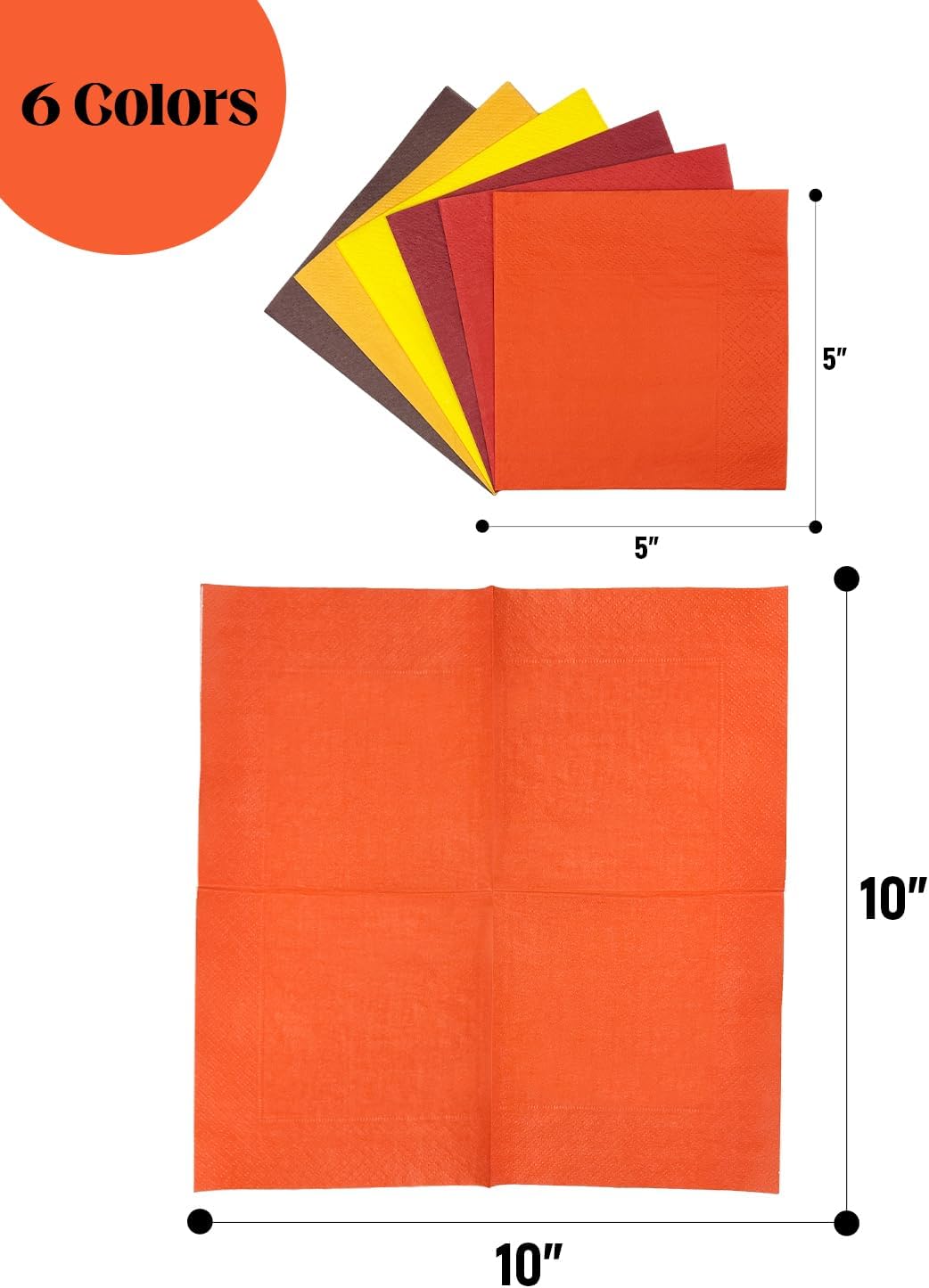 RedYellow Cocktail Napkins 6 colors 5 * 5inch disposable Beverage Napkin paper for Cocktail, Wedding, Dinner，Brithday Party Dessert Wine Paper Napkins（ 120 Count）