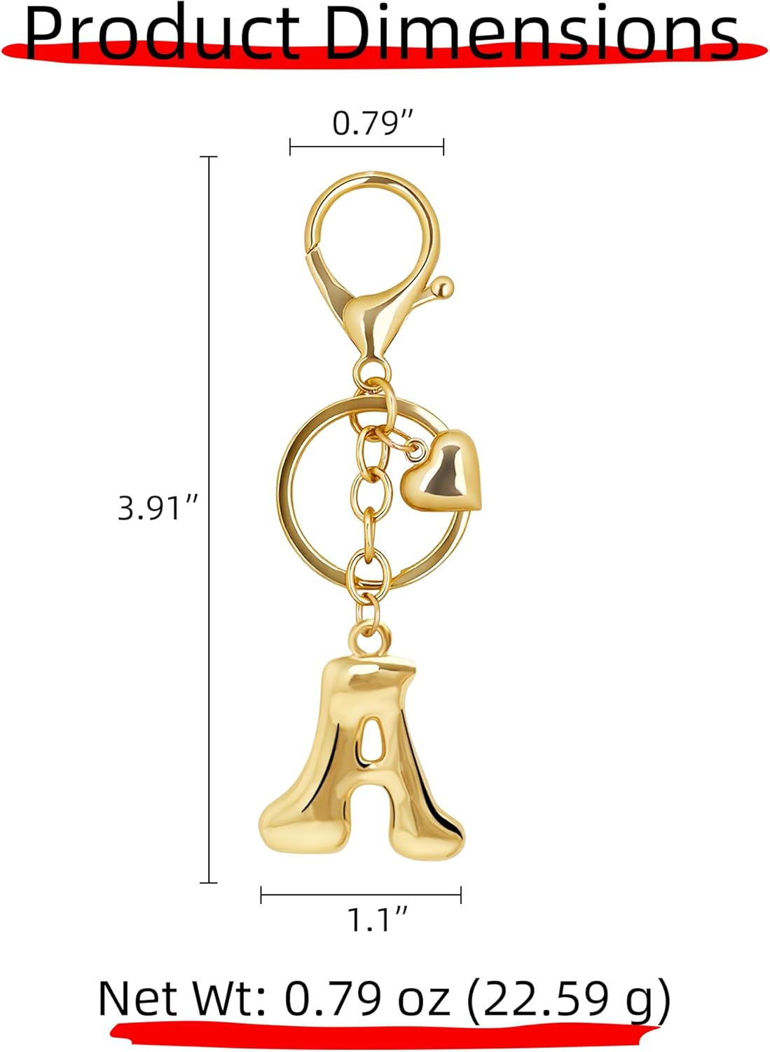 Gold Bubble Heart Initial Bag Charms for Handbags – Cute Initial Letter Keychain for Women, Purse Charms, Gold Gift