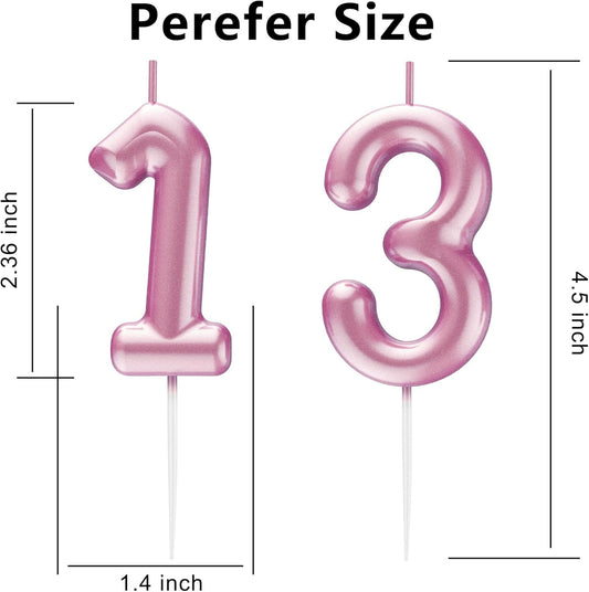 Pink Number 13 Candle Happy Birthday 3D Number Candles for Birthday Cake Party Decoration Wedding Anniversary Celebration Supplies