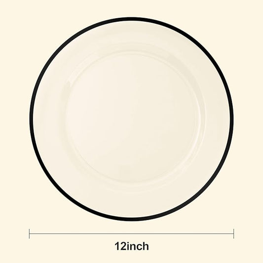 BESTSTAR 12 Inch Disposable Decor Charger Plates, 15 Pack Plastic Clear Plates with Gold Rim, Perfect Table Decor for Party, Wedding, Dinner