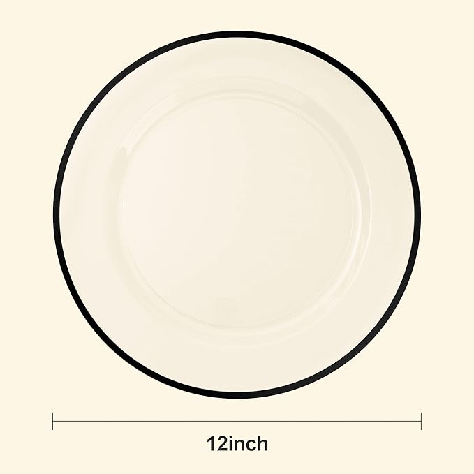 BESTSTAR 12 Inch Disposable Decor Charger Plates, 25 Pack Plastic Clear Plates with Gold Rim, Perfect Table Decor for Party, Wedding, Dinner
