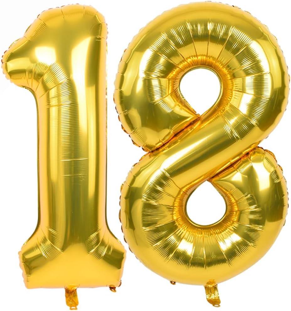 TONIFUL 40 Inch Large Gold Number 18 Balloons Giant Digital 18 or 81 Helium Balloons, Foil Mylar Big Number Balloons for 18th or 81st Birthday Party 18th or 81st Anniversary Supplies Decorations