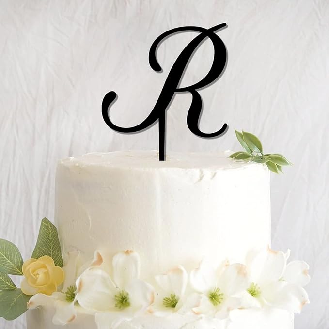 Letters R Cake Toppers Personalized Initial R Black Acrylic Wedding Cake Toppers Mr Mrs Monogram R Rustic Party Cake Supplies Gifts for Birthday Bride Shower Anniversary