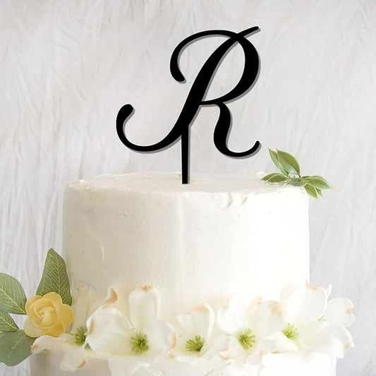 Letters R Cake Toppers Personalized Initial R Black Acrylic Wedding Cake Toppers Mr Mrs Monogram R Rustic Party Cake Supplies Gifts for Birthday Bride Shower Anniversary