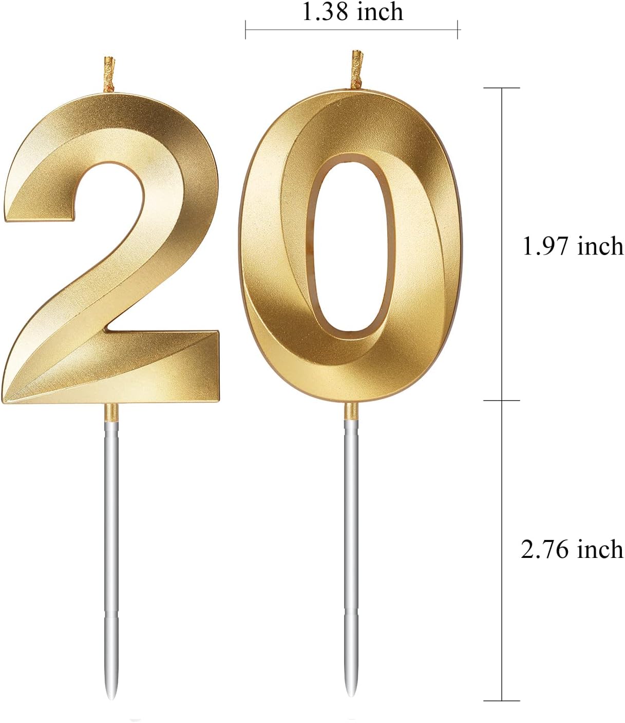 20th Birthday Numeral Candles Number 20 for Cakes Candle Happy Twentieth Birthday 3D Designed Wedding Anniversary Party Cake Topper Decorations (20, Gold)