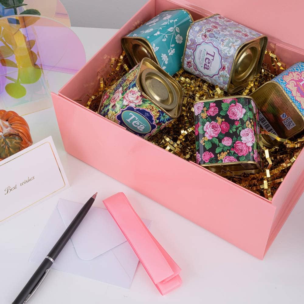 5PCS Pink Gift Box with Ribbon 9.5x7x4 Inches，Sturdy Gift Box with Lid for Gift Packaging, Foldable Magnetic Closure Storage Boxes, Bridesmaid proposal box, Rectangle Collapsible Box