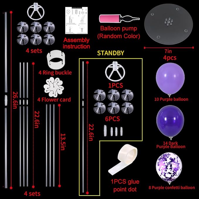 TONIFUL Purple Balloon Stand Centerpiece Table Decorations for Birthday,Baby Shower,Wedding,Engagement, Mother's Day,Graduation,Halloween,Party Decorations(4 Set)