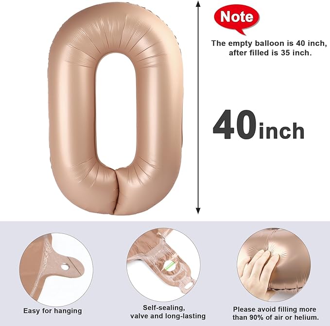 Number 0 Balloons 40 Inch Light Brown Number Balloons for 10 20 30 40 50 60 70 80 90 100 Numbers Balloon Birthday Decorations Wedding Event Baby Shower