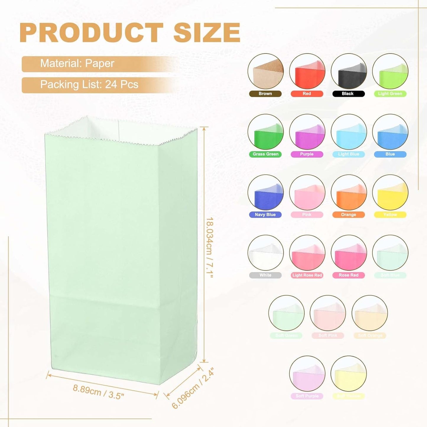 PATIKIL Party Favor Bag, 24 Pcs 3.5x2.4x7.1 Inch Mini Paper Candy Bags Gift Treat Celebration Halloween Goody Birthday Wedding Party with Stickers, Soft Green
