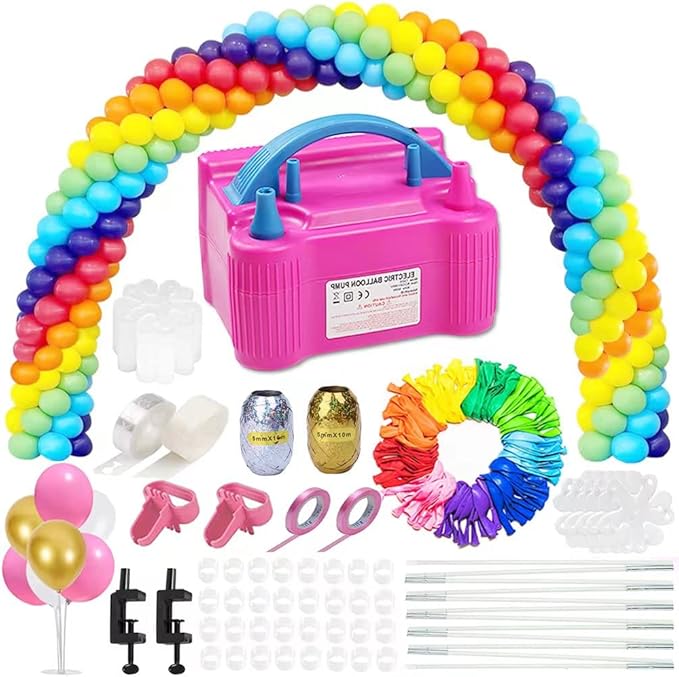 Balloon Pump Balloon Arch Kit, 170 Pcs Electric Balloon Air Pump Balloon Inflator with 12Ft Balloon Arch Stand and 100 Pcs Balloons for Birthday Wedding Party Christmas
