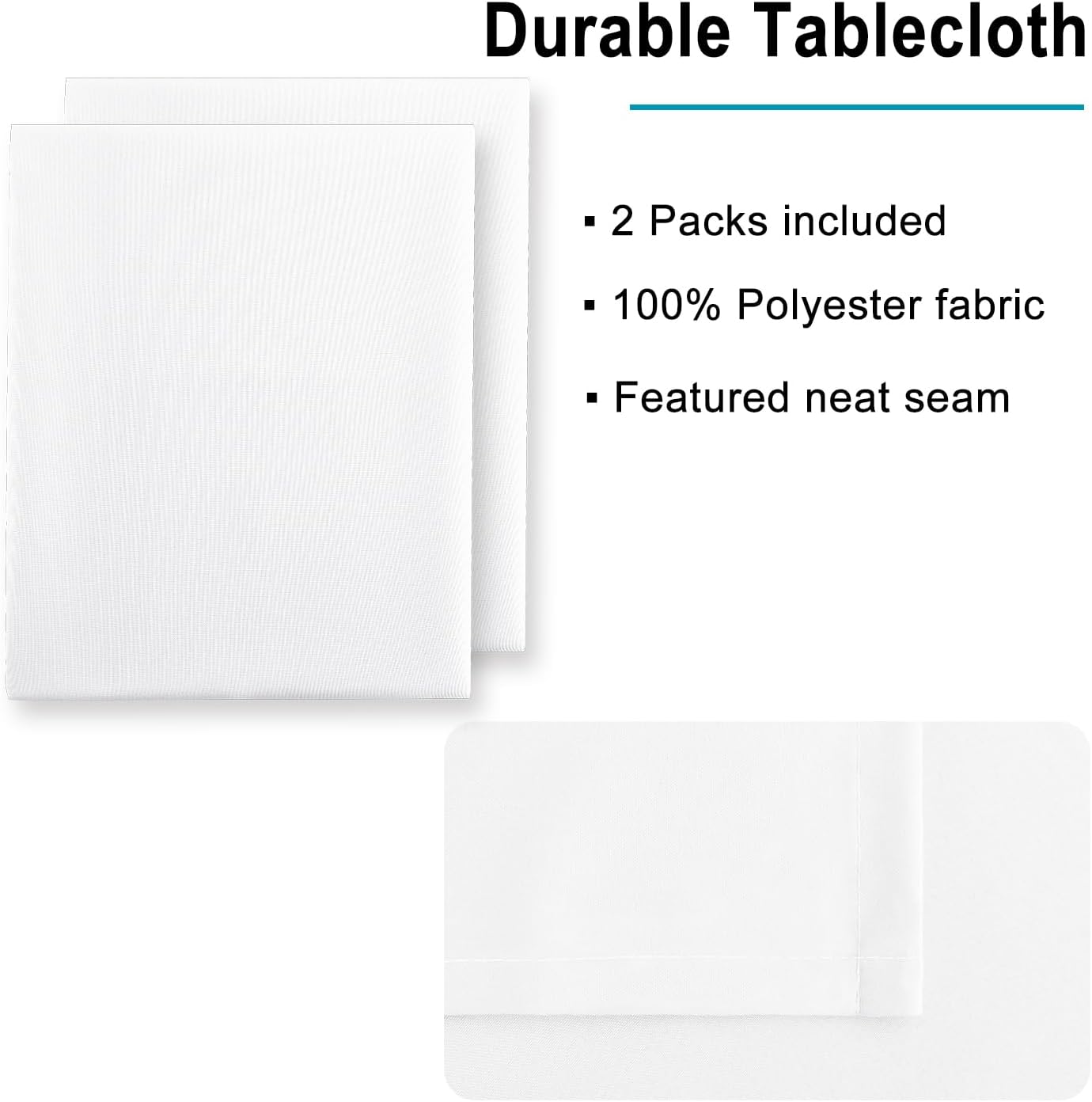 Hiasan 2 Pieces White Rectangle Tablecloth - Waterproof and Spillproof Restaurant Washable Polyester Table Cloth for Dining Room, 90 x 156 Inch