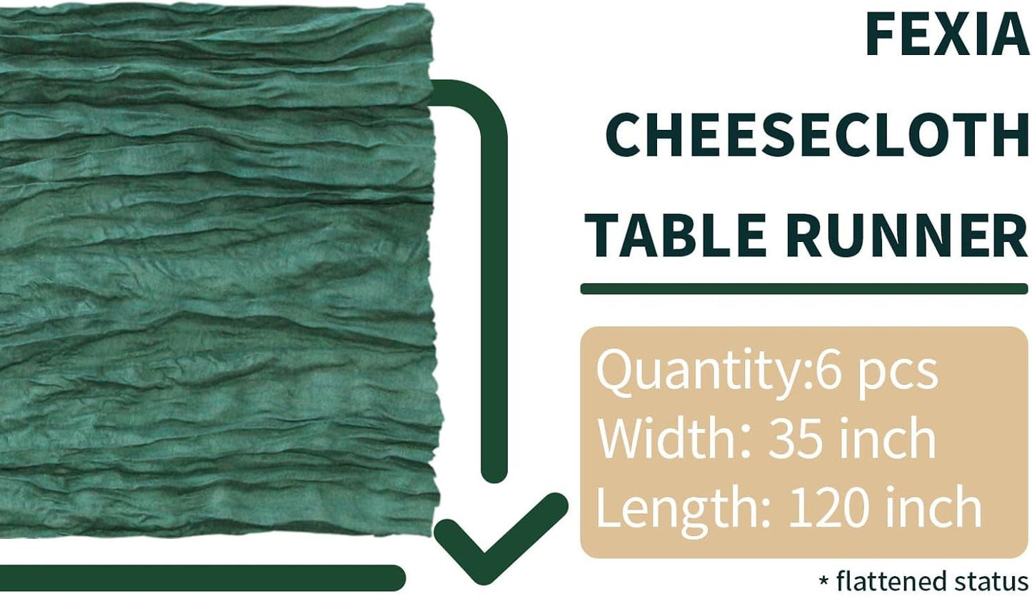 FEXIA 6 Pack Emerald Green Christmas Table Runner St Patrick's Day Decorations 35x120 Inches for Gauze Table Runner Bridal Shower Wedding Party Centerpiece Engagement Table Decoration (Emerald Green)