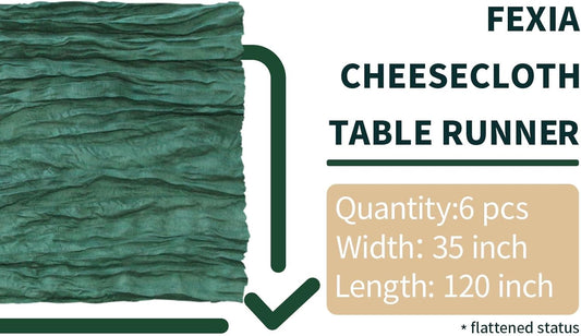 FEXIA 6 Pack Emerald Green Christmas Table Runner St Patrick's Day Decorations 35x120 Inches for Gauze Table Runner Bridal Shower Wedding Party Centerpiece Engagement Table Decoration (Emerald Green)