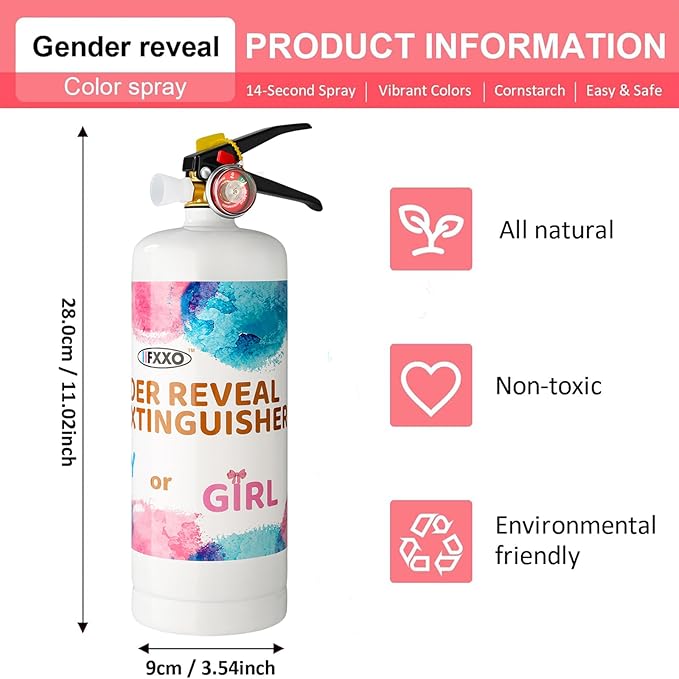 Giant Gender Reveal Fire Extinguisher Color Blasters: 2 Pcs Pink Blaster Only for Baby Girl with Pink Smoke Suitable Gender Reveal Party Decorations - Blasts 20+ Feet (Pink-Girl)