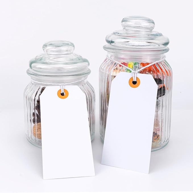 G2PLUS Price Tags with String, 2.4x4.7 in Blank Labeling Tags, White Paper Hang Tag with Reinforced Hole for Shipping, Clothing, Pricing, Marking, Gift Wrapping
