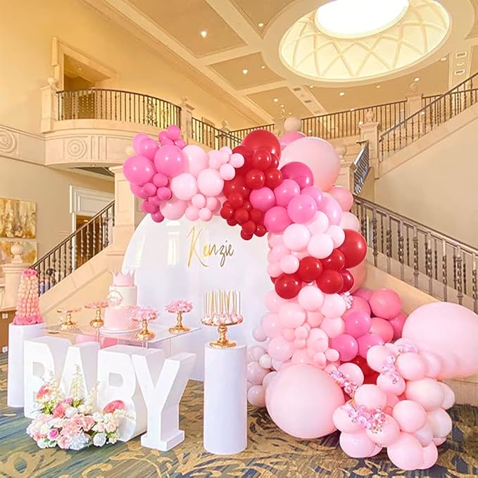Winrayk 150Pcs Valentine's Day Balloon Garland Arch Kit Pink Red Rose Red Balloons 18" 10" 5" for Women Girls Valentine's Day Mother's Day Wedding Engagement Anniversary Party Decoration Supplies