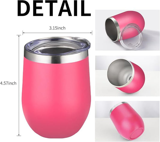 12oz/4 Pack Wine Tumbler Glasses with Lid Stemless Double Wall Vacuum Stainless Steel Travel Tumbler Keeping Cold & Hot for Wine,Coffee,Cocktails,Christmas Drinks-Family and Gifts(Multi color-9)