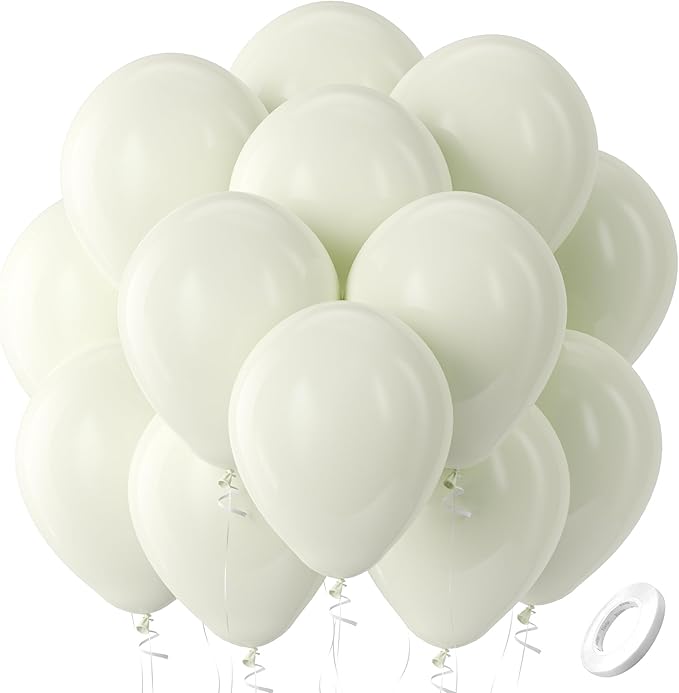 Bezente Ivory White Balloons Latex Party Balloons - 100 Pack 12 inch Round Helium Cream Beige Balloons for Wedding Birthday Gender Reveal Easter Tea Boho Decorations