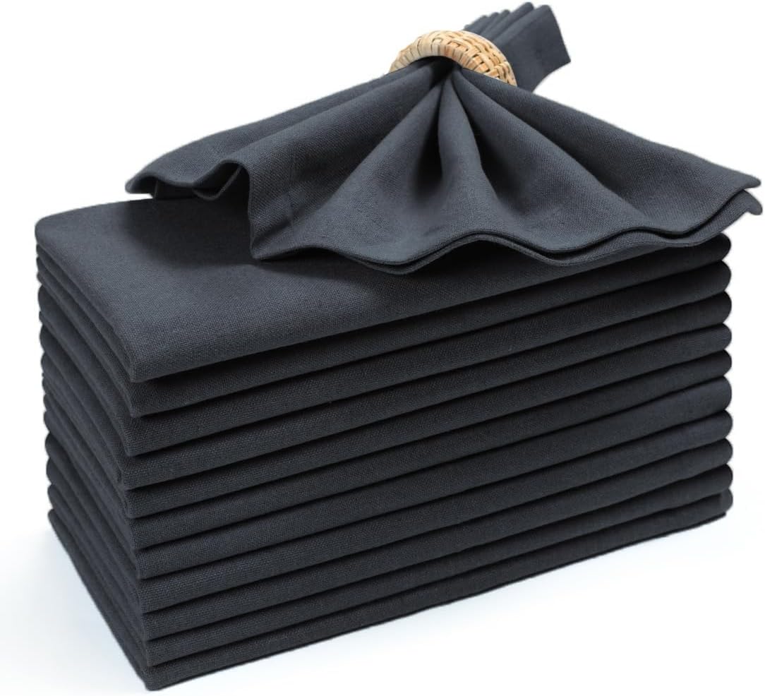Homidate Cotton Dinner Cloth Napkins Set of 12 – 18x18 Dark Grey Fabric – Reusable & Machine Washable Dinner Napkins for Weddings, Restaurants & Everyday Use