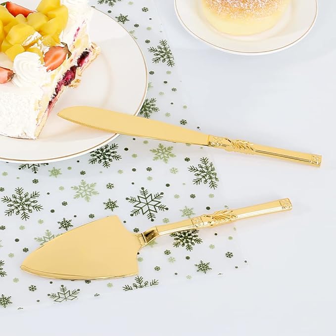 TUKDAK Cake Cutting Set for Wedding, Personalized Gold Cake Knife and Server Set, Custom Cake Serving Set, Engraved Pastry Pie Server Cake Pizza Cutter, Birthday Bridal Gift (F-Classic)