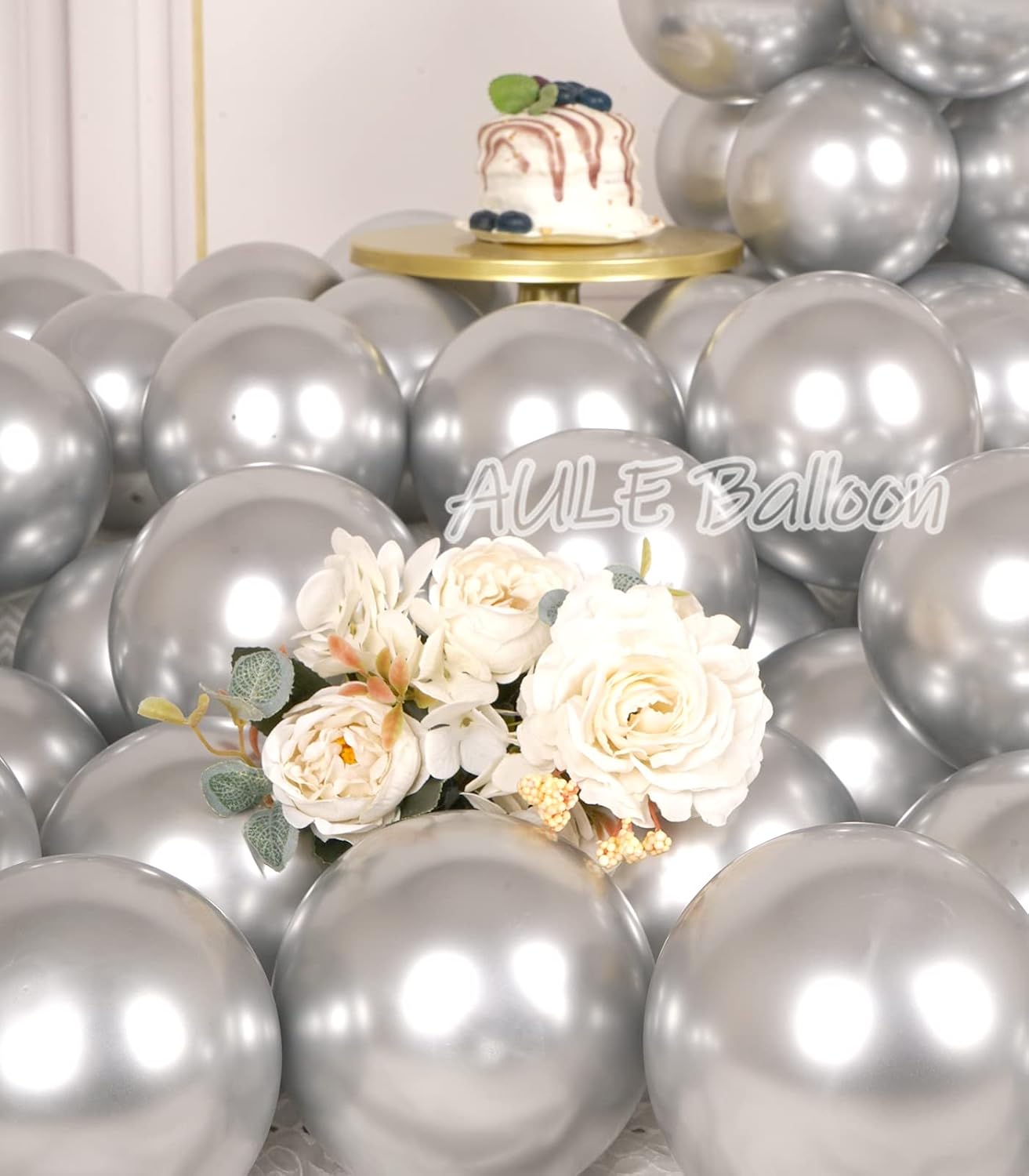 AULE Metallic Silver Balloons 5 inch 50 Pcs Silver Latex Balloons Chrome Helium Shiny Thicken Balloon Perfect Party Decoration for Wedding Birthday Baby Shower Graduation Christmas Carnival