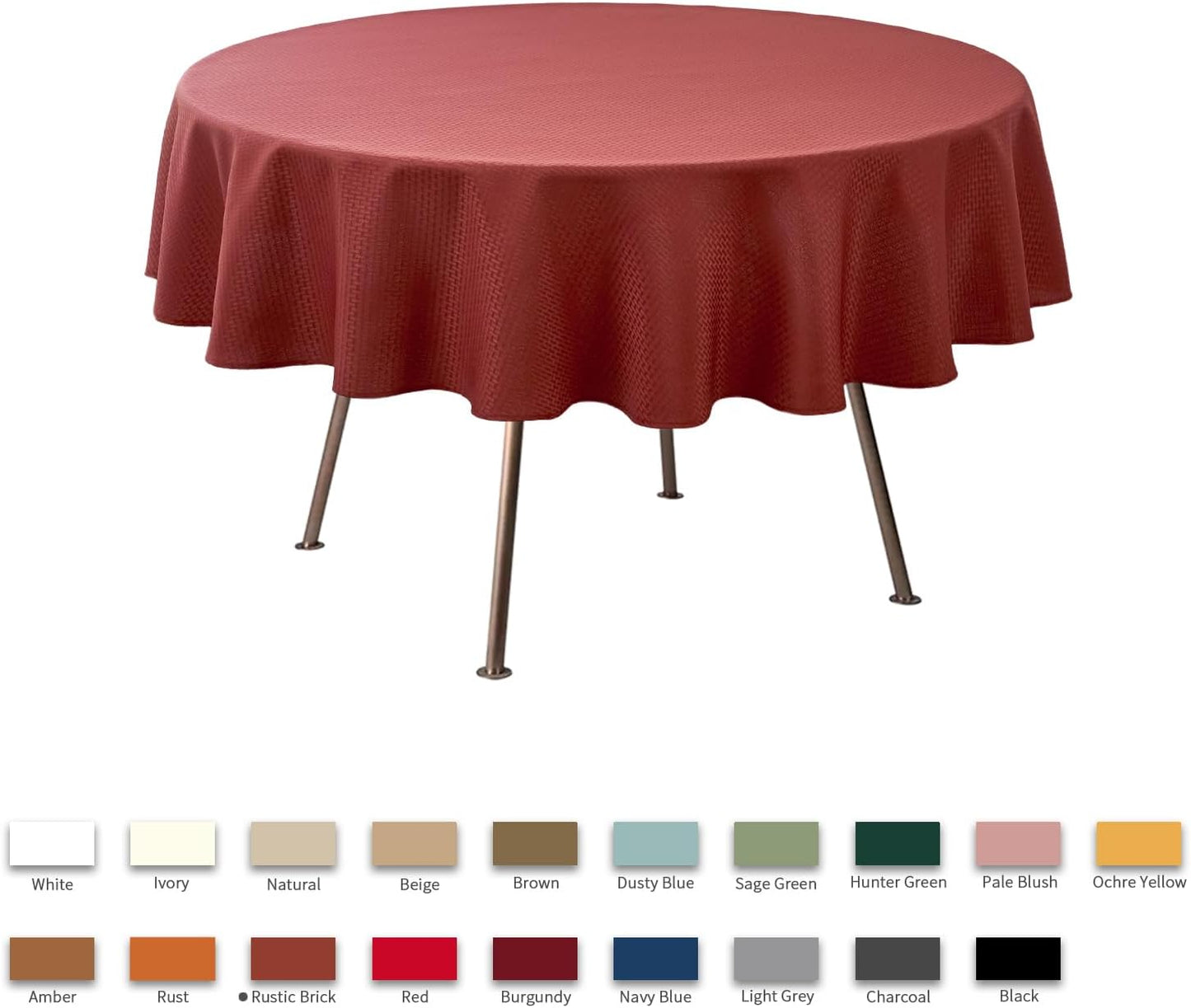 maxmill Round Tablecloth Weaved Pattern Spill-Proof Wrinkle Free Soft Table Cloth for Circular Table Cover, for Dining Room Fall Harvest Thanksgiving Parties Holiday Dinner, 90 Inch, Rustic Brick