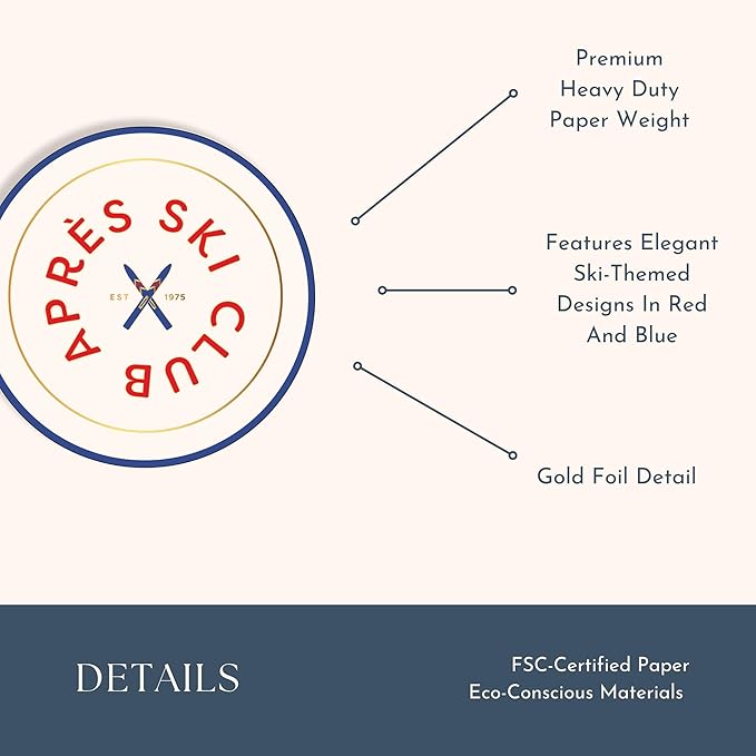 Bonjour Fête Après Ski Small Plates | Disposable Appetizer Plates for Winter Parties, Ski Lodge Events & Holiday Gatherings | Premium Party Supplies | Pack of 8, 8"