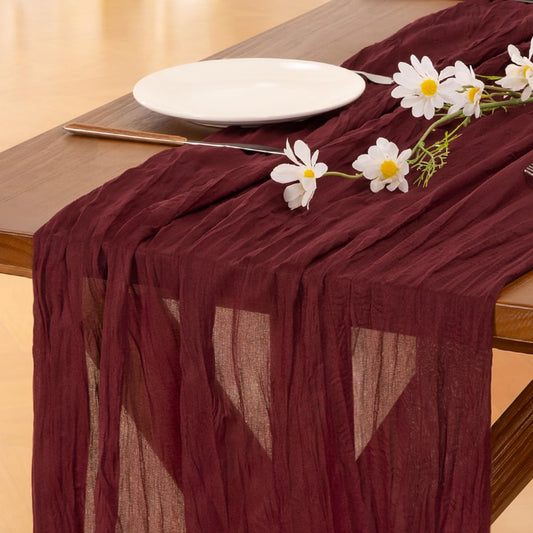 Socomi Burgundy Red Christmas Table Runner Cheesecloth Boho Rustic Gauze 120 inch 10FT Cheese Cloth Runner for Wedding Party Baby Shower Birthday Home Decor Holiday Decorations