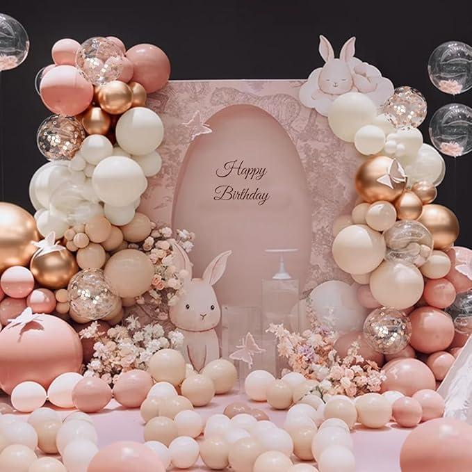 Dusty Pink and White Balloon Garland Arch Kit, 167Pcs Retro Pink Sand Smoke Champagne Gold Latex Balloons for Women Girl Birthday Bridal Baby Shower Wedding Party Decorations