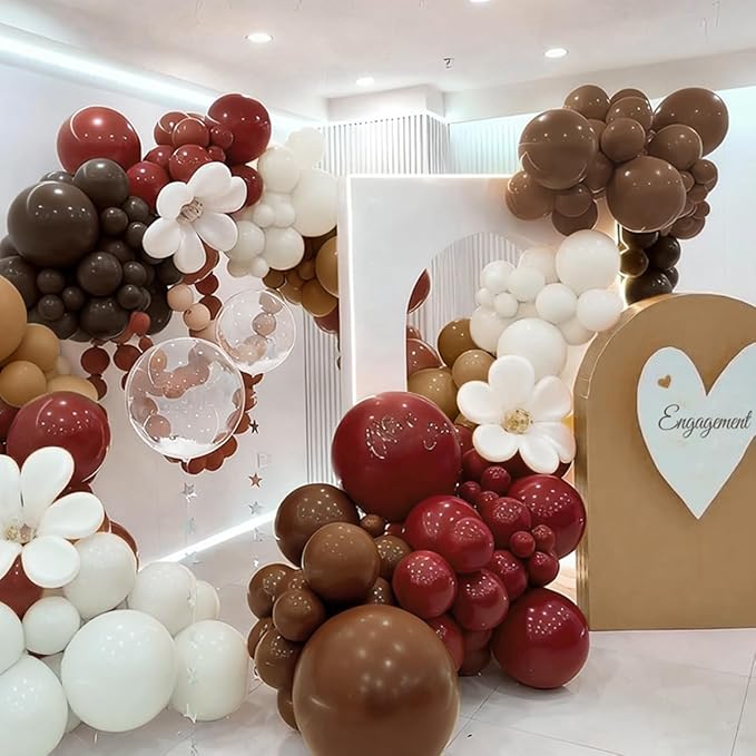 Burgundy Brown White Balloon Garland Arch Kit, 167Pcs Latex Balloons Different Sizes 15 12 10 5 inch for Graduation Birthday Wedding Baby Shower Party Decorations