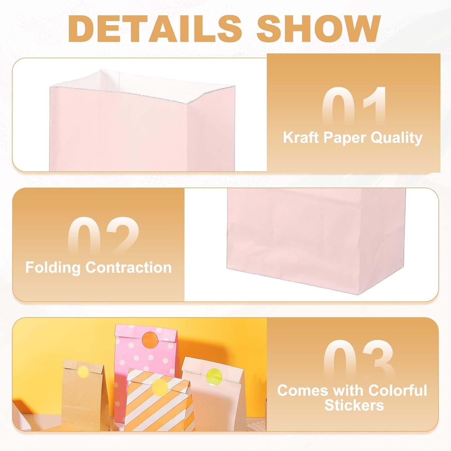 PATIKIL Party Favor Bag, 24 Pcs 5.1x3.1x9.4 Inch Medium Paper Candy Bags Gift Treat Celebration Halloween Goody Birthday Wedding Party with Stickers, Soft Pink