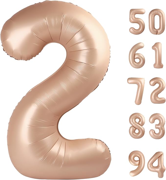 Light Brown 2 Balloon, Tan Number Balloons 40 Inch, Beige 2nd Balloon Number Birthday Decorations, Sandy Brown Second Two Birthday Party Supplies, Khaki Number 2 Balloon