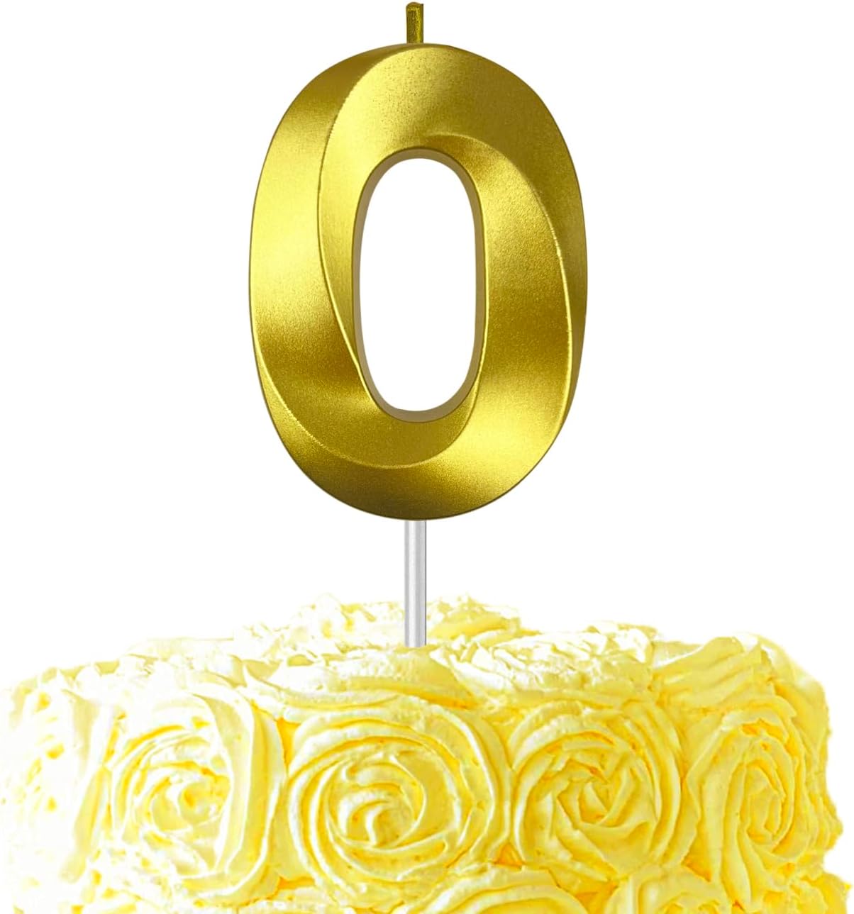 Gold Number 0 Candles, 3D Diamond 2.76 Inch Cake Topper Birthday Candles for Wedding Anniversary Cake Decorations, Happy Birthday Party Decorations