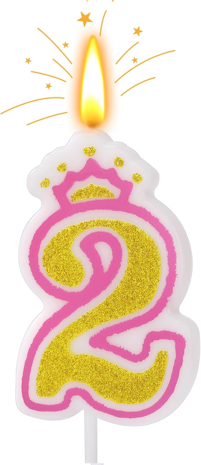Birthday Number Candles, Number 2 Pink Giltter Candles for Cake,Candle Cake Topper with Sequins for Anniversary Celebrations Supplies (Number 2)