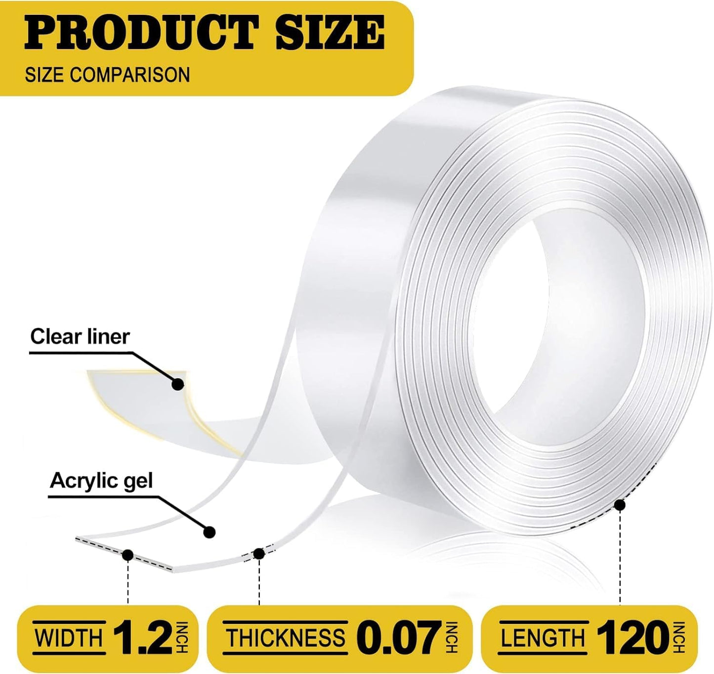 Nano Double Sided Tape Heavy Duty,Extra Strong Sticky Double Sided Mounting Tape,1.2" x 120",Clear Adhesive Poster Wall Tape for Decoration
