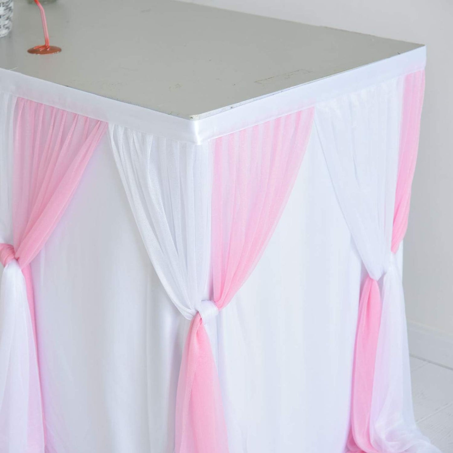 Suppromo Pink Table Skirt 14ft Tutu Tulle Tablecloth for Baby Shower Girl Birthday Party Bridal Shower Wedding Cake Dessert Buffet Banquet Table Decorations