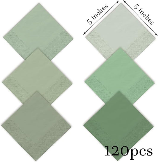 Whaline 120 Pieces Sage Green Cocktail Napkin Gradient Color Beverage Luncheon Paper Napkins 2 Ply for Home and Party Favors, 6 Colors