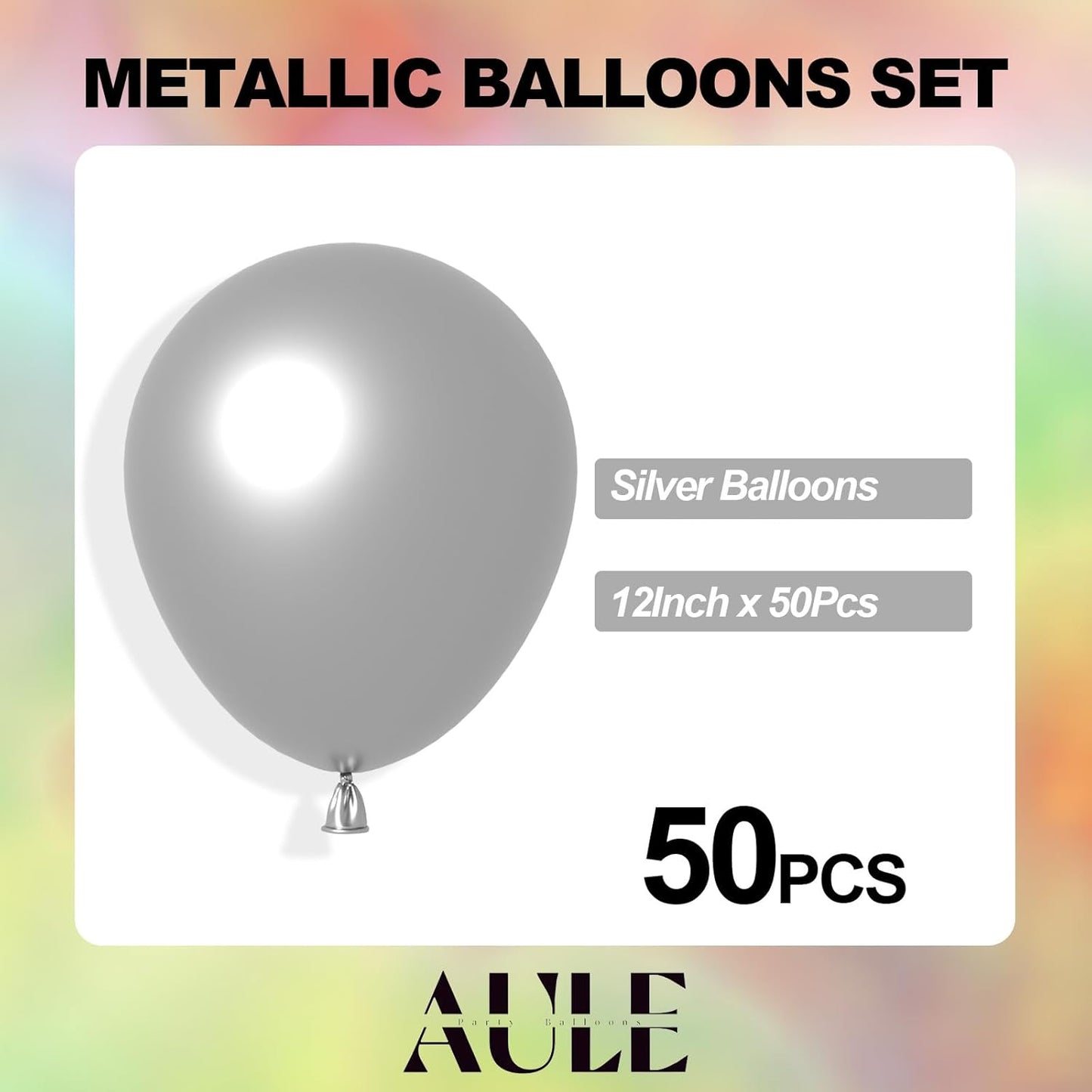 AULE Party Balloons 50 Pcs 12 inch Silver Metallic Chrome Helium Shiny Latex Thicken Balloon Perfect Decoration for Wedding Birthday Baby Shower Graduation Christmas Carnival