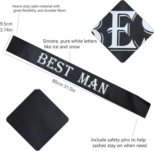 7 PCS Bachelorette Sashes Set for Groomsmen, Black Team Groom Sashes for Bachelor Bridal Shower Supplies Wedding Parties Decorations Favors Gifts