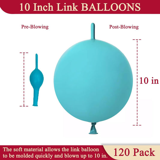 Teal Blue Link Balloons 10 Inch – 120 Pcs Latex Linking Balloons for Birthday & Mermaid Party