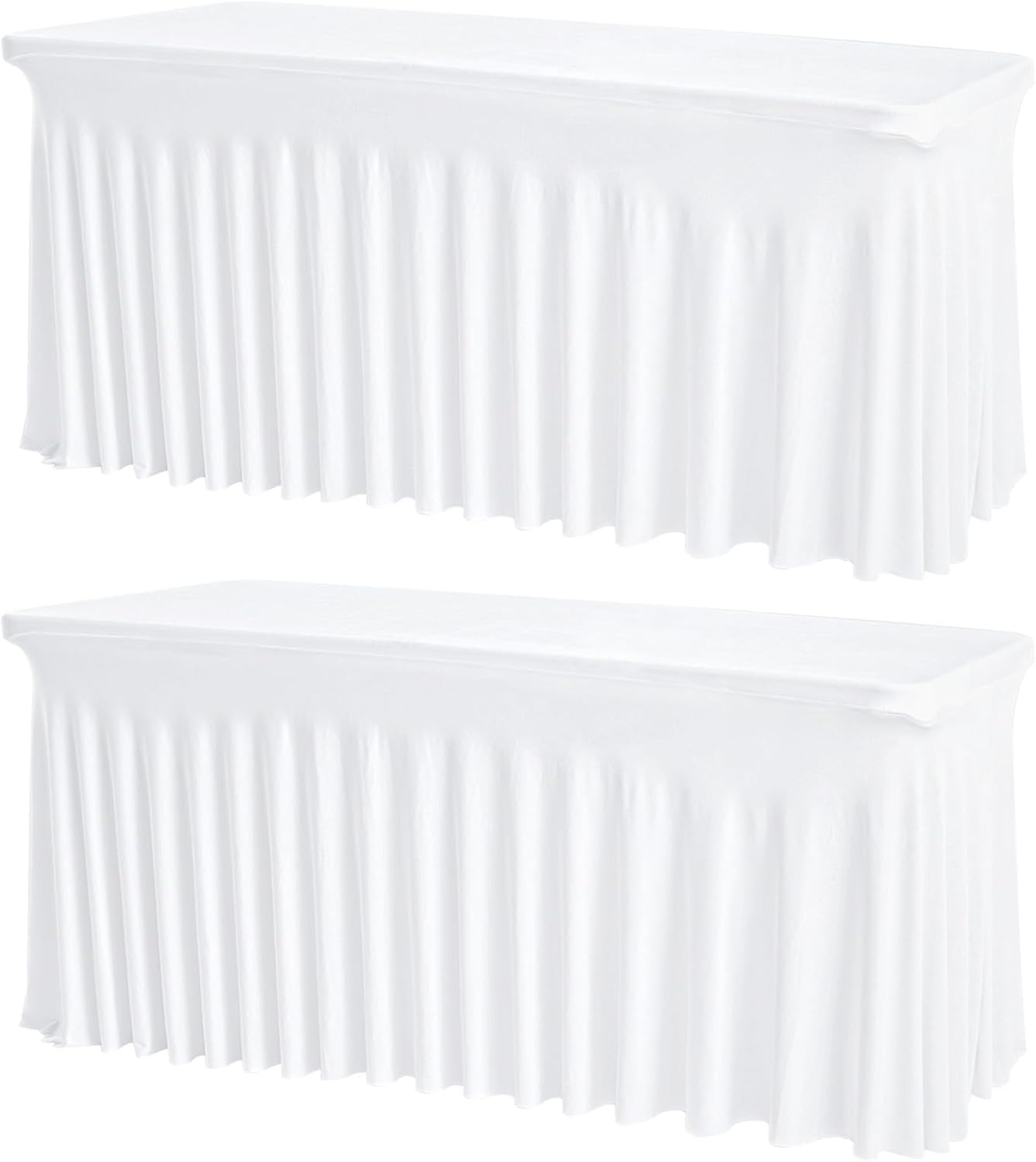 2 Pack White Rectangle Tablecloths, Washable Stretch Fitted Spandex Table Covers for 6FT Tables, Wrinkle-Free & Reusable Table Cloths,Ideal for Parties, Banquets, Wedding, Buffet,Events