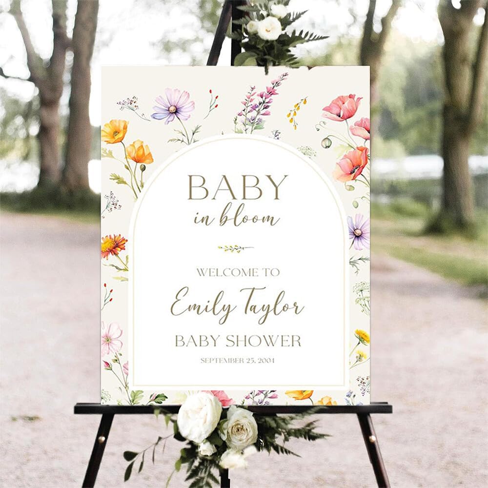 Editable Baby Shower Welcome Sign, Floral, Pastel, Celebratory, Plastic, Full Size, 18 x 24 inches