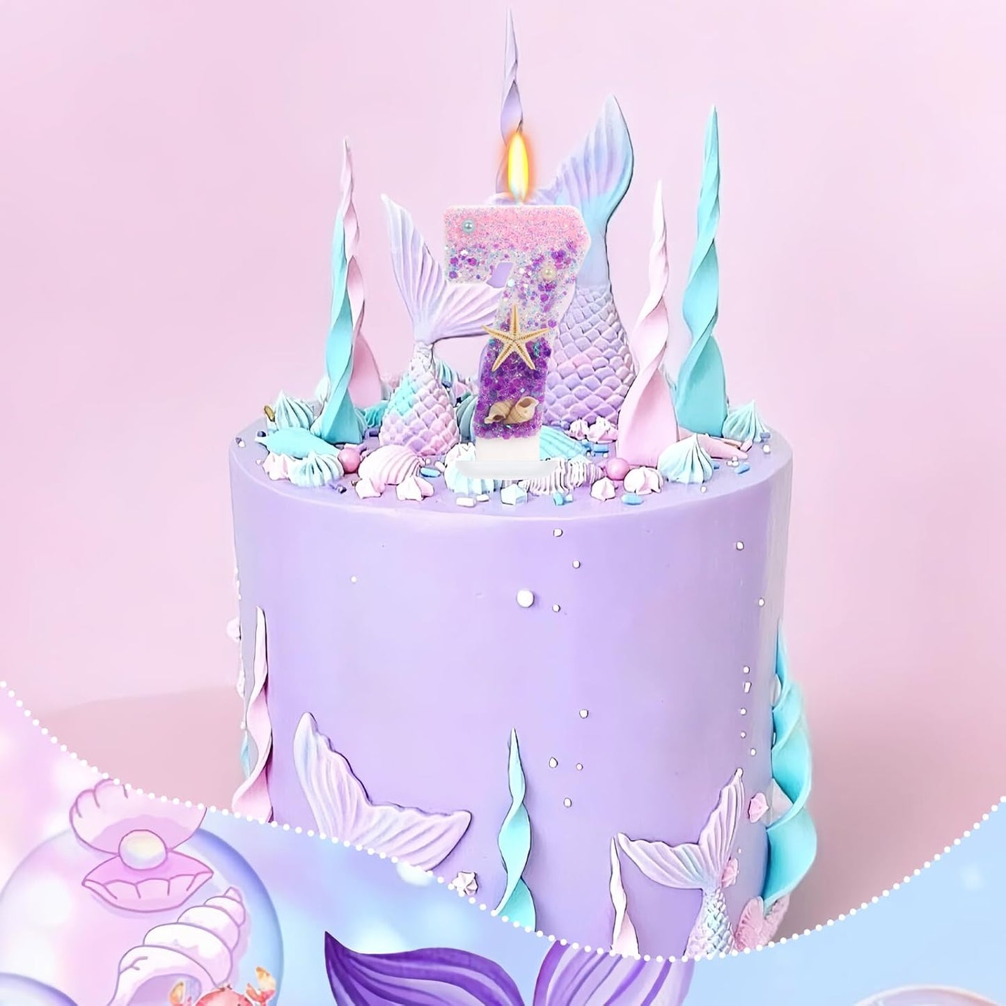 Purple Mermaid Party Number 7 Cake Candles, 2.76 inch Birthday Candle, Cake Topper Decoration for Birthday Party (Number 7)