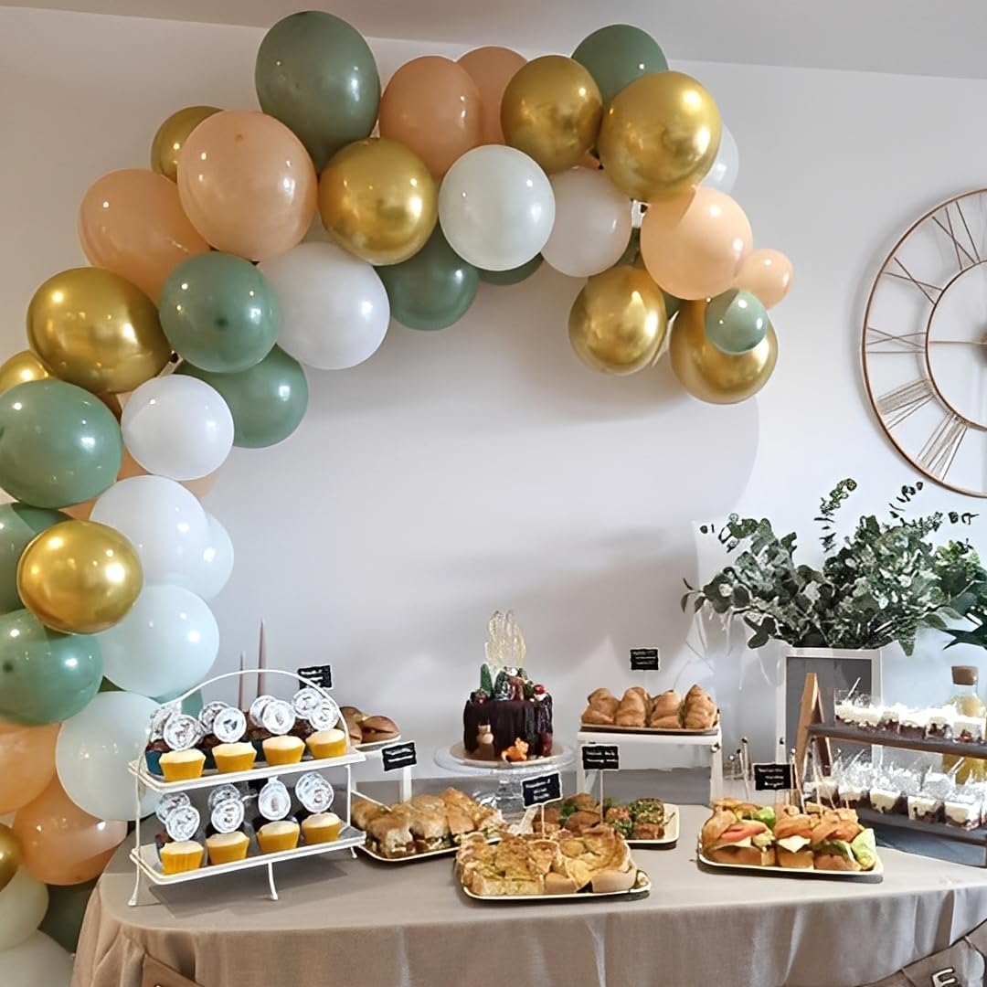 Sage Green Gold White Latex Balloons,50 Pcs 12 Inch Green and blush Gold Party Balloons For Birthday Engagement Wedding Anniversary Party Decorations
