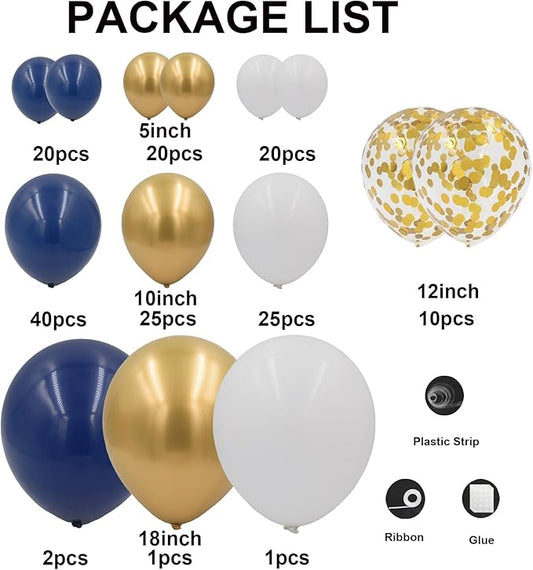 Navy Blue and Gold Balloons Arch Garland Kit 164pcs Different Sizes Balloons 5 10 12 18 with Gold Confetti Balloons for Anniversary Wedding New Year Birthday Party Decorations